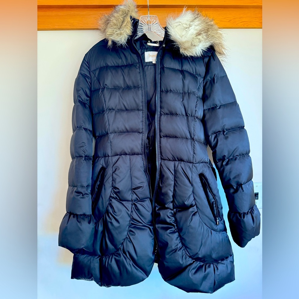 Almost New Laundry by Shelli Segal Black Puffer with Removable Faux Fur Hood